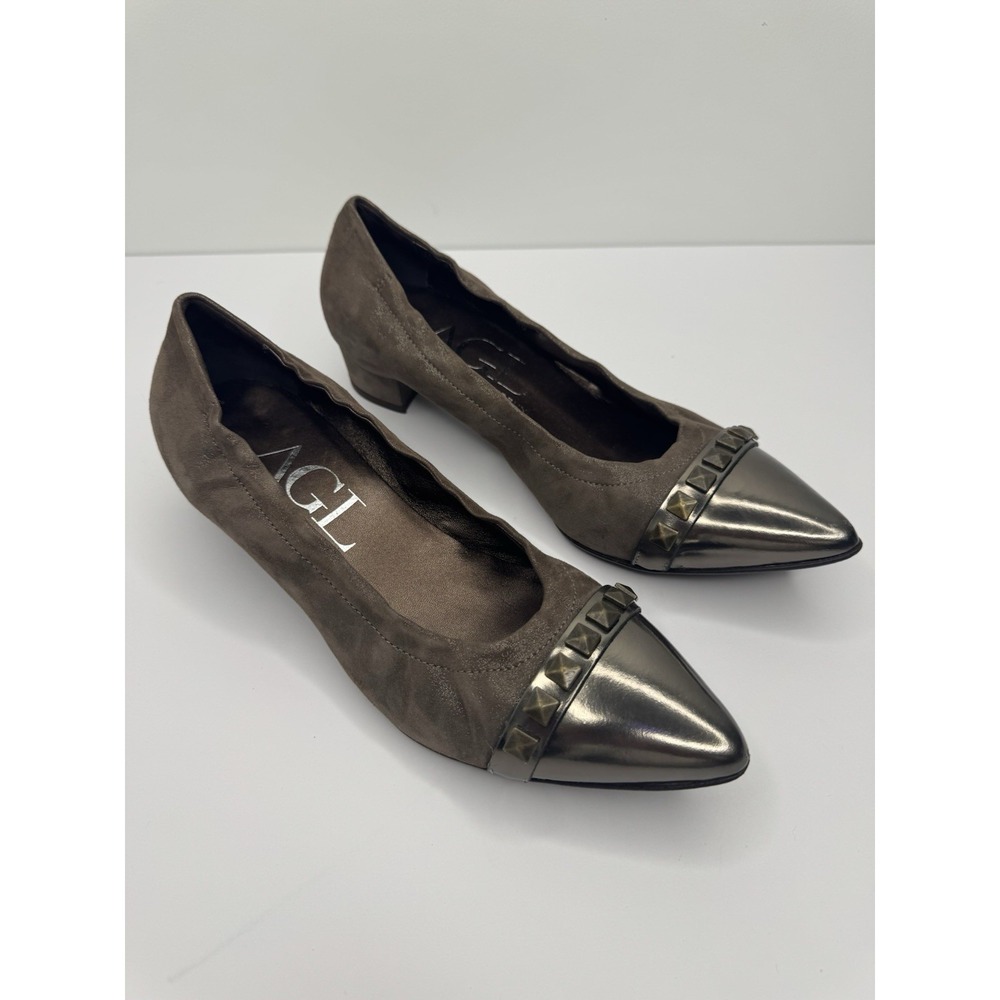 AGL Attilio Giusti Leombruni Size 40/10 Bronze Metallic Block Flat Pumps